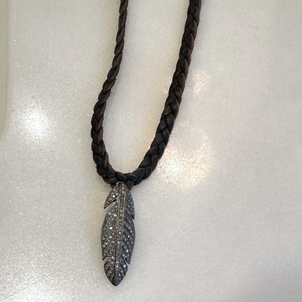 Pave diamond feather necklace